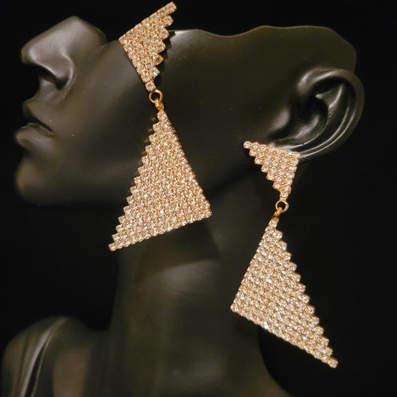 Estate Triangle Rhinestone Dangle Earrings - Picture 4 of 4